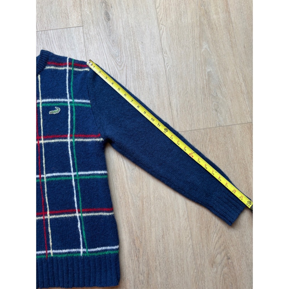 Vintage Crocodile Original Navy Blue 100% Wool Windowpane Plaid Crewneck Sweater - Picture 8 of 10